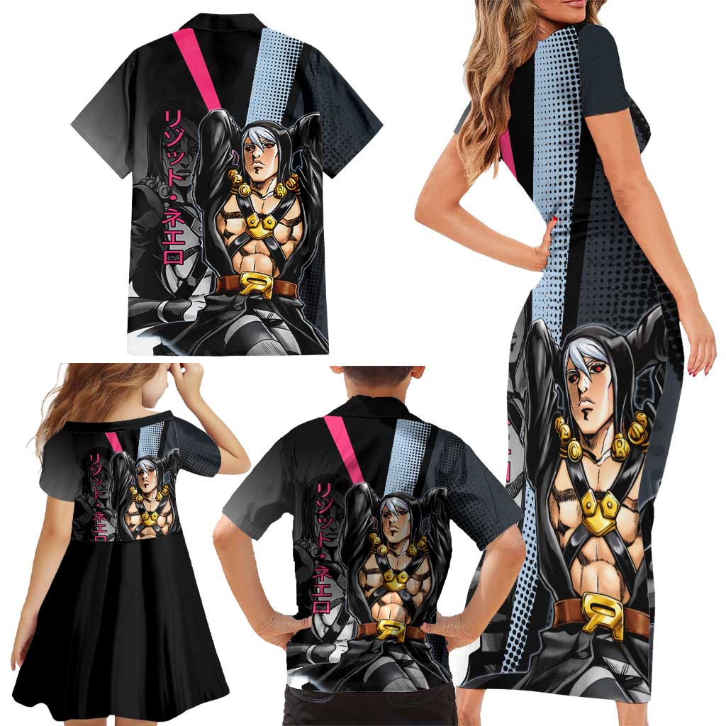 Risotto Nero JoJo’s Bizarre Adventure Family Matching Short Sleeve Bodycon Dress and Hawaiian Shirt with Dark Manga Style Graphic