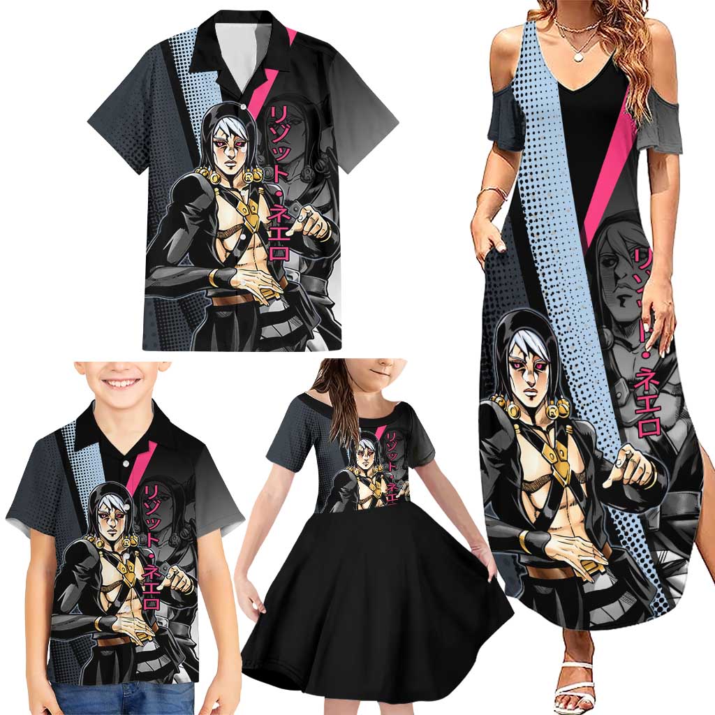 Risotto Nero JoJo’s Bizarre Adventure Family Matching Summer Maxi Dress and Hawaiian Shirt with Dark Manga Style Graphic