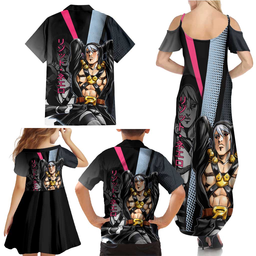 Risotto Nero JoJo’s Bizarre Adventure Family Matching Summer Maxi Dress and Hawaiian Shirt with Dark Manga Style Graphic