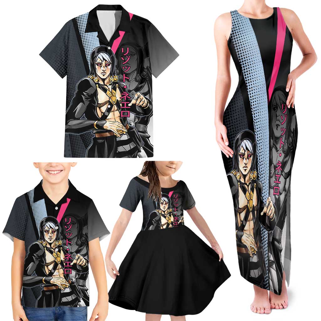 Risotto Nero JoJo’s Bizarre Adventure Family Matching Tank Maxi Dress and Hawaiian Shirt with Dark Manga Style Graphic