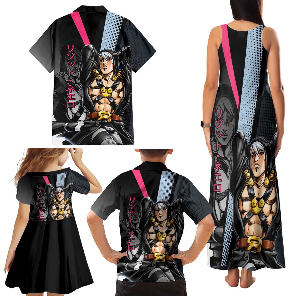 Risotto Nero JoJo’s Bizarre Adventure Family Matching Tank Maxi Dress and Hawaiian Shirt with Dark Manga Style Graphic