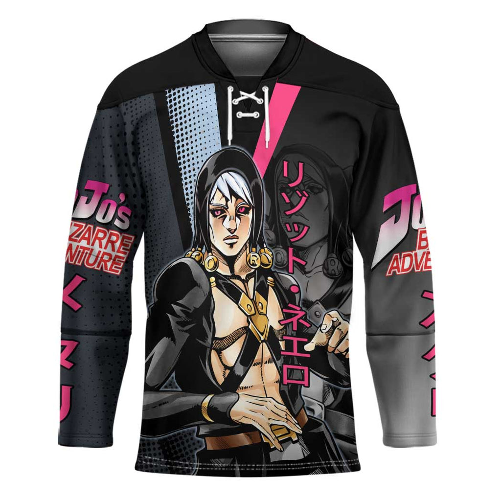 Risotto Nero JoJo’s Bizarre Adventure Hockey Jersey with Dark Manga Style Graphic - The Mazicc