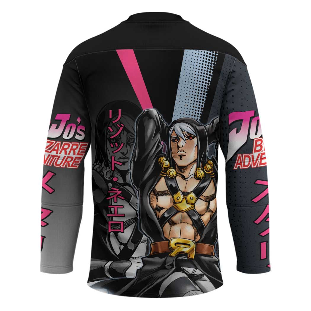 Risotto Nero JoJo’s Bizarre Adventure Hockey Jersey with Dark Manga Style Graphic - The Mazicc