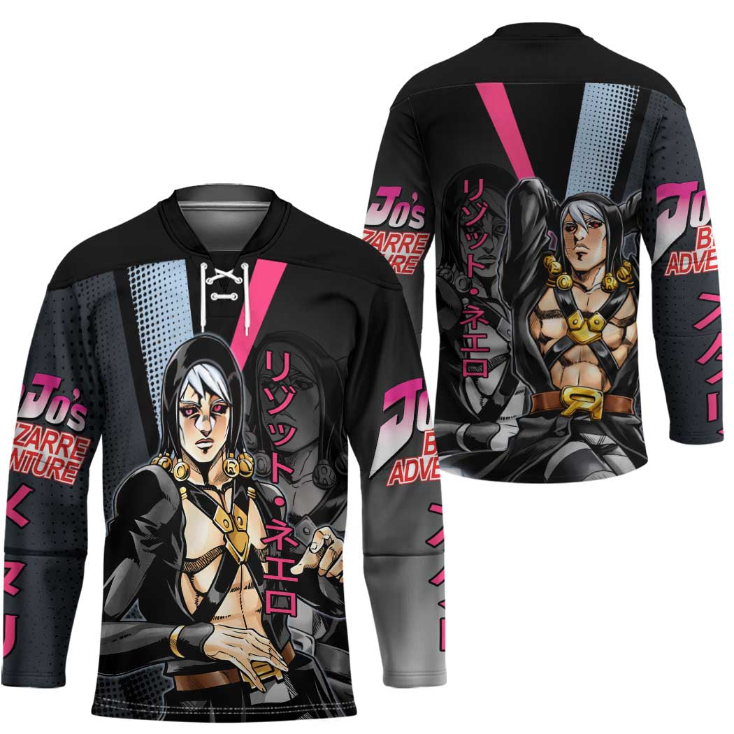 Risotto Nero JoJo’s Bizarre Adventure Hockey Jersey with Dark Manga Style Graphic - The Mazicc