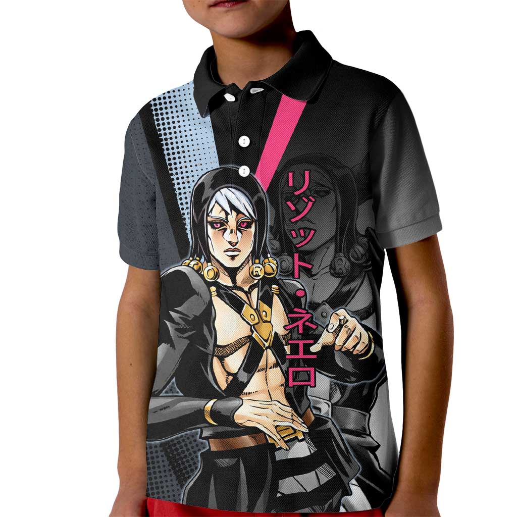 Risotto Nero JoJo’s Bizarre Adventure Kid Polo Shirt with Dark Manga Style Graphic - The Mazicc