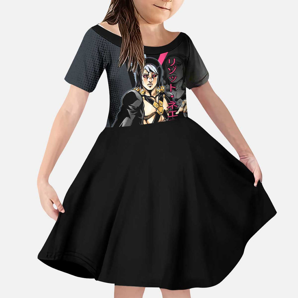 Risotto Nero JoJo’s Bizarre Adventure Kid Short Sleeve Dress with Dark Manga Style Graphic - The Mazicc