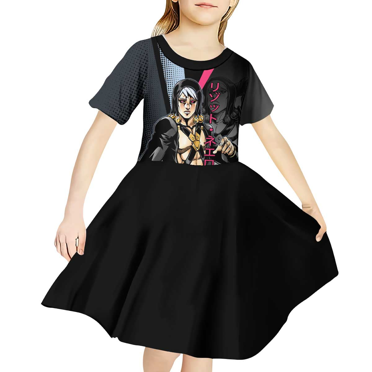 Risotto Nero JoJo’s Bizarre Adventure Kid Short Sleeve Dress with Dark Manga Style Graphic - The Mazicc