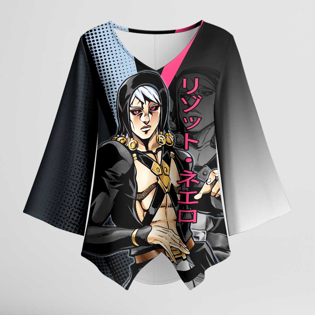 Risotto Nero JoJo’s Bizarre Adventure Kimono Sleeve Blouse with Dark Manga Style Graphic - The Mazicc