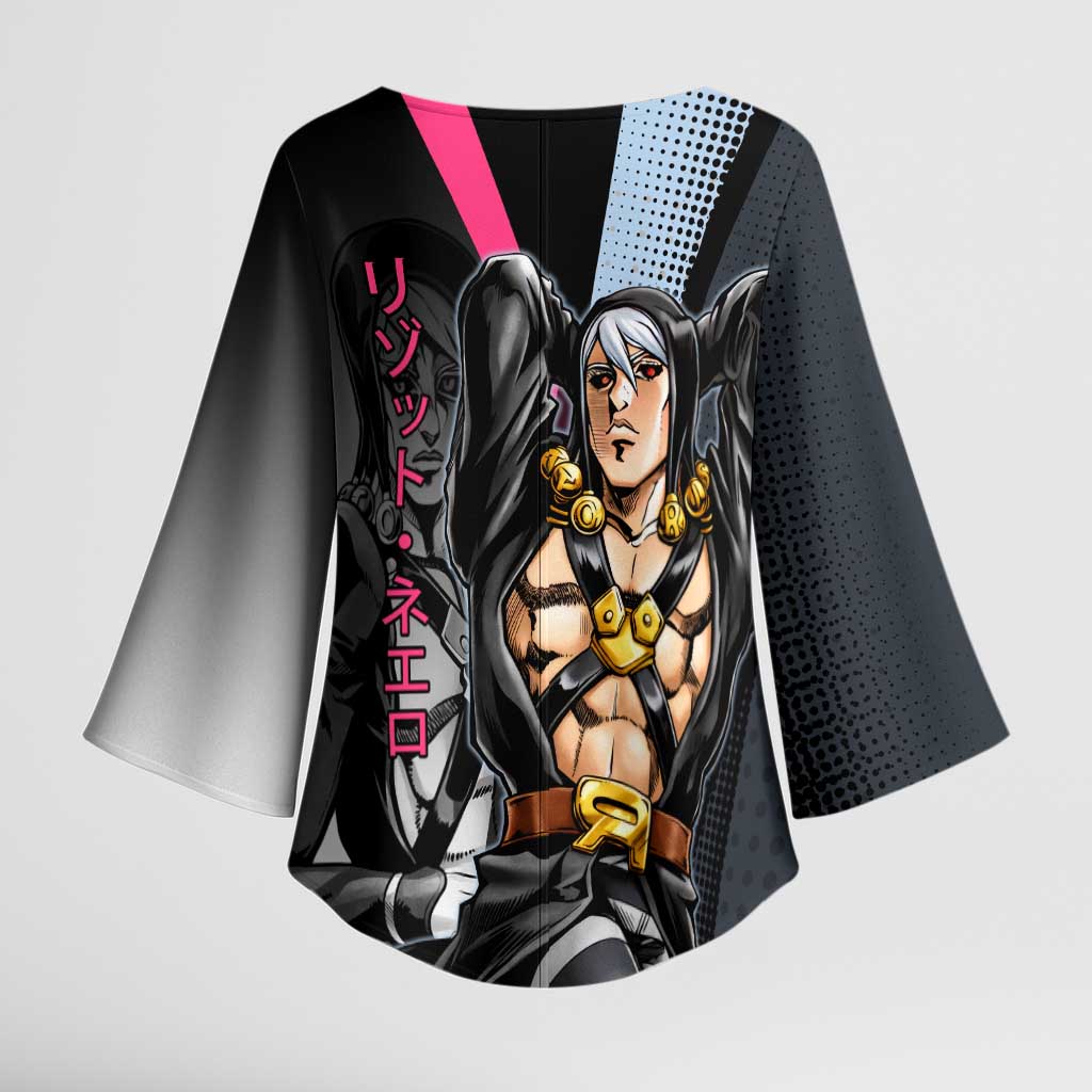 Risotto Nero JoJo’s Bizarre Adventure Kimono Sleeve Blouse with Dark Manga Style Graphic - The Mazicc