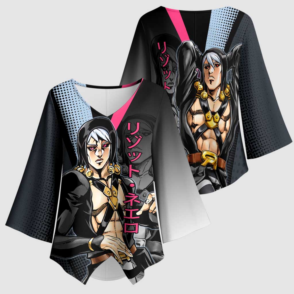 Risotto Nero JoJo’s Bizarre Adventure Kimono Sleeve Blouse with Dark Manga Style Graphic - The Mazicc