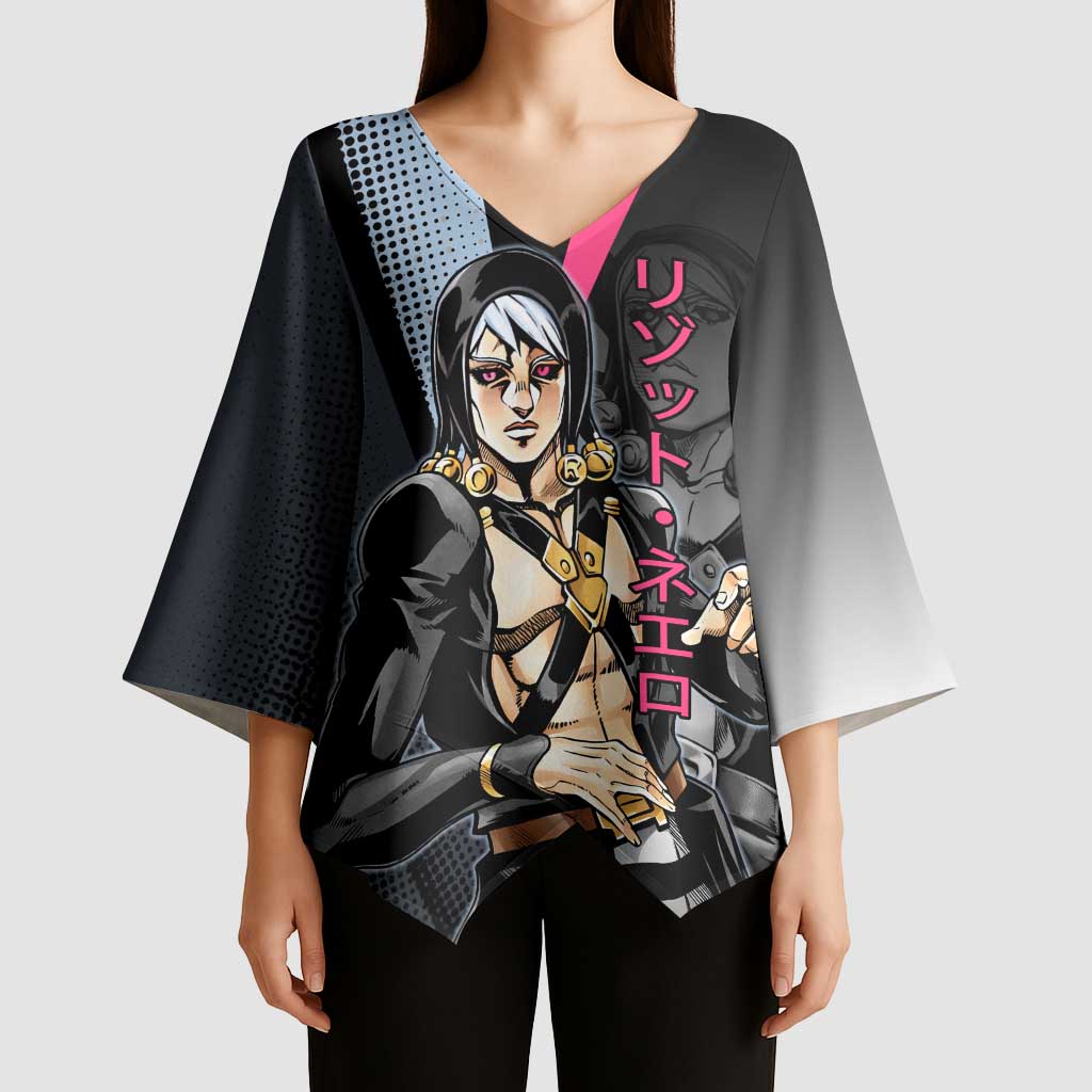 Risotto Nero JoJo’s Bizarre Adventure Kimono Sleeve Blouse with Dark Manga Style Graphic - The Mazicc