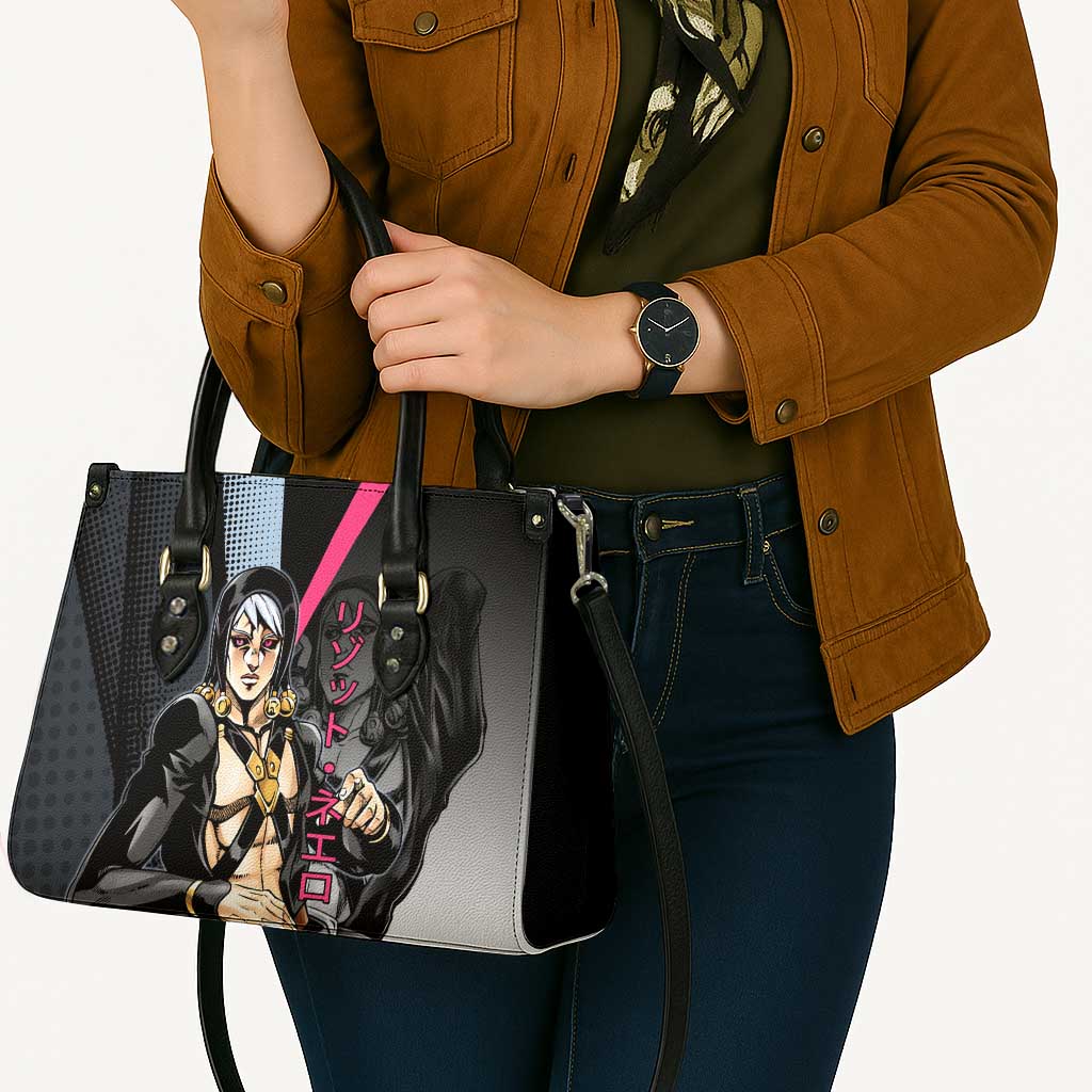 Risotto Nero JoJo’s Bizarre Adventure Leather Bag with Dark Manga Style Graphic - The Mazicc
