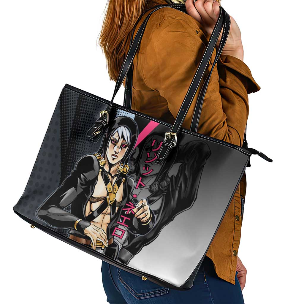 Risotto Nero JoJo’s Bizarre Adventure Leather Tote Bag with Dark Manga Style Graphic - The Mazicc