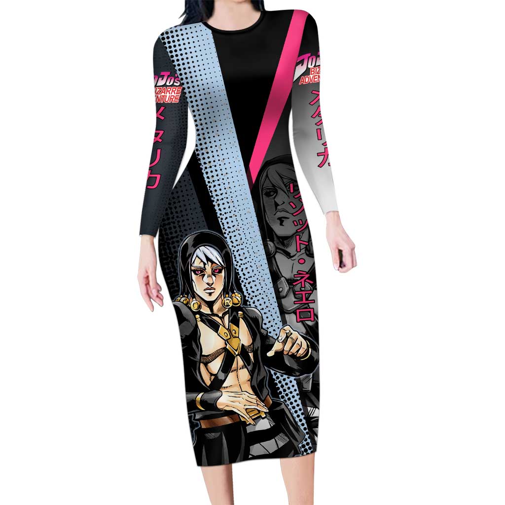 Risotto Nero JoJo’s Bizarre Adventure Long Sleeve Bodycon Dress with Dark Manga Style Graphic - The Mazicc