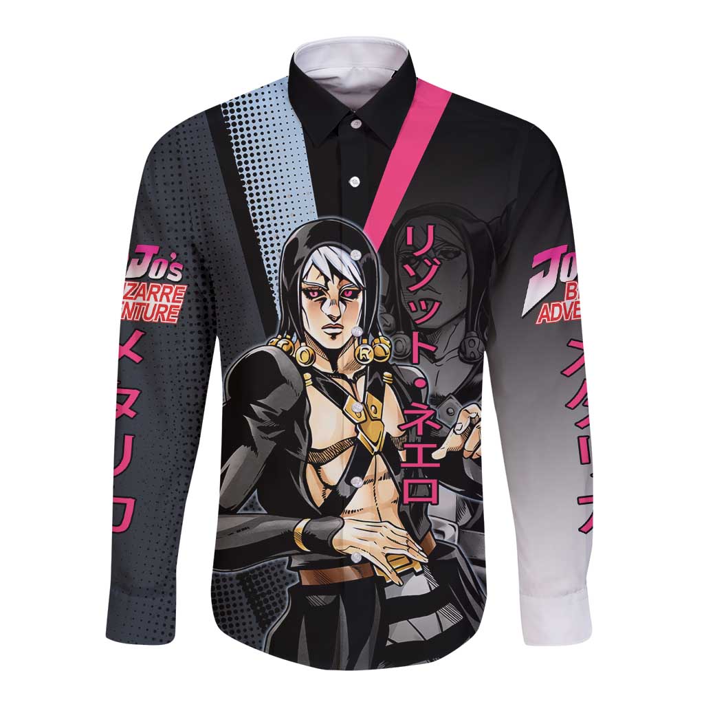 Risotto Nero JoJo’s Bizarre Adventure Long Sleeve Button Shirt with Dark Manga Style Graphic - The Mazicc
