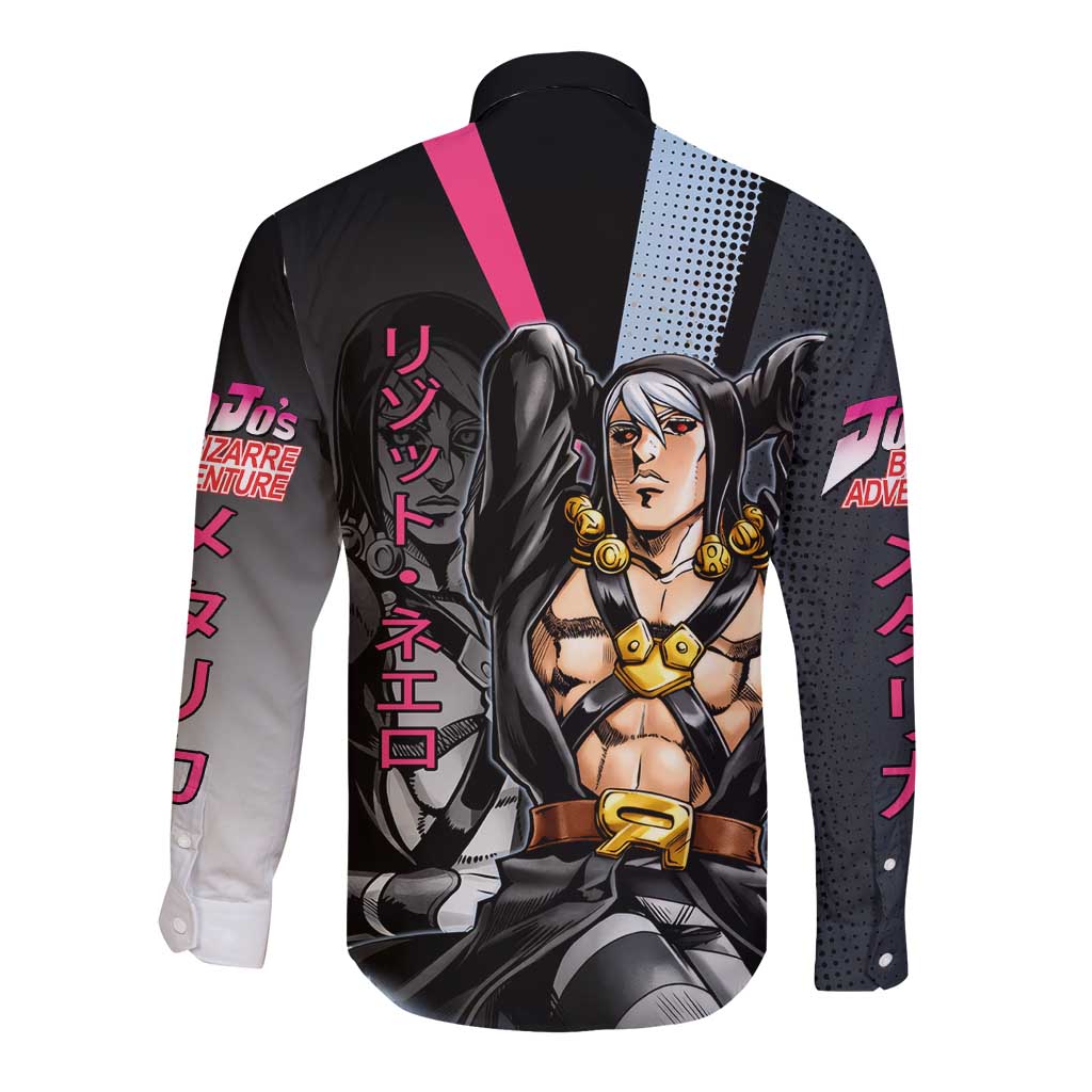 Risotto Nero JoJo’s Bizarre Adventure Long Sleeve Button Shirt with Dark Manga Style Graphic - The Mazicc