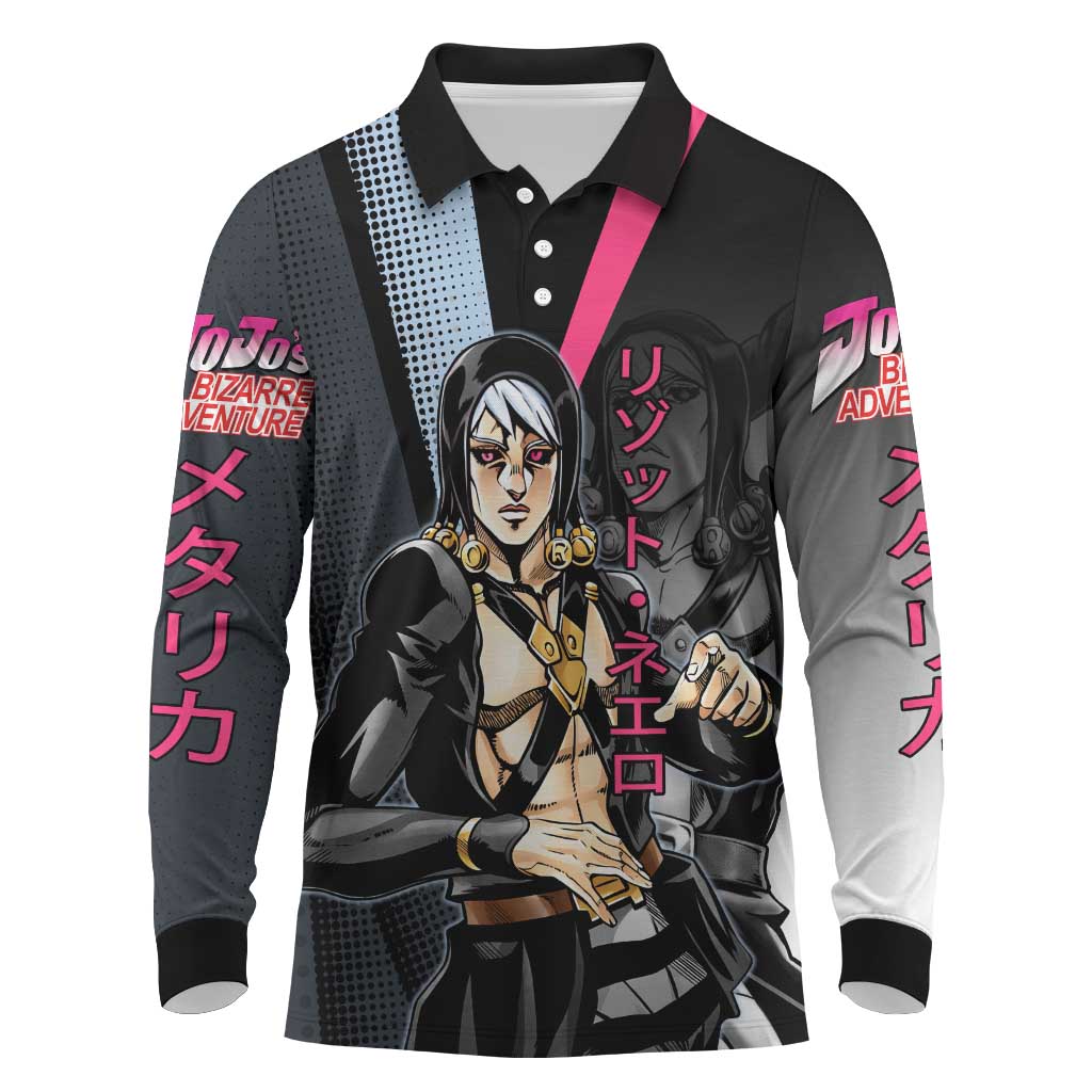Risotto Nero JoJo’s Bizarre Adventure Long Sleeve Polo Shirt with Dark Manga Style Graphic - The Mazicc