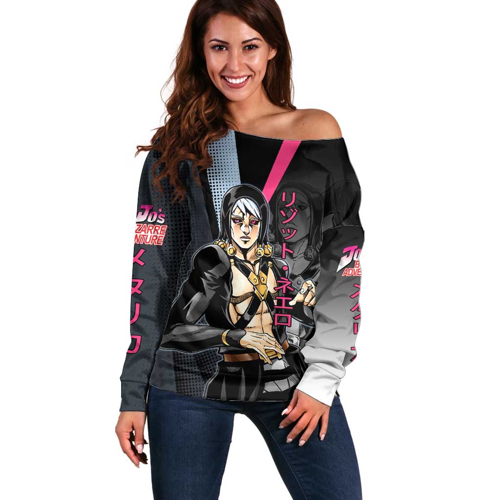 Risotto Nero JoJo’s Bizarre Adventure Off Shoulder Sweater with Dark Manga Style Graphic - The Mazicc