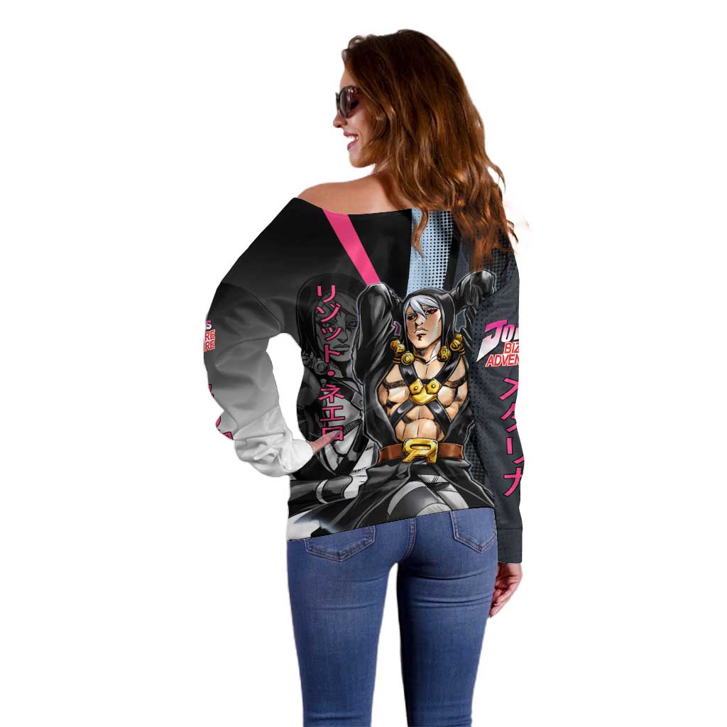 Risotto Nero JoJo’s Bizarre Adventure Off Shoulder Sweater with Dark Manga Style Graphic - The Mazicc