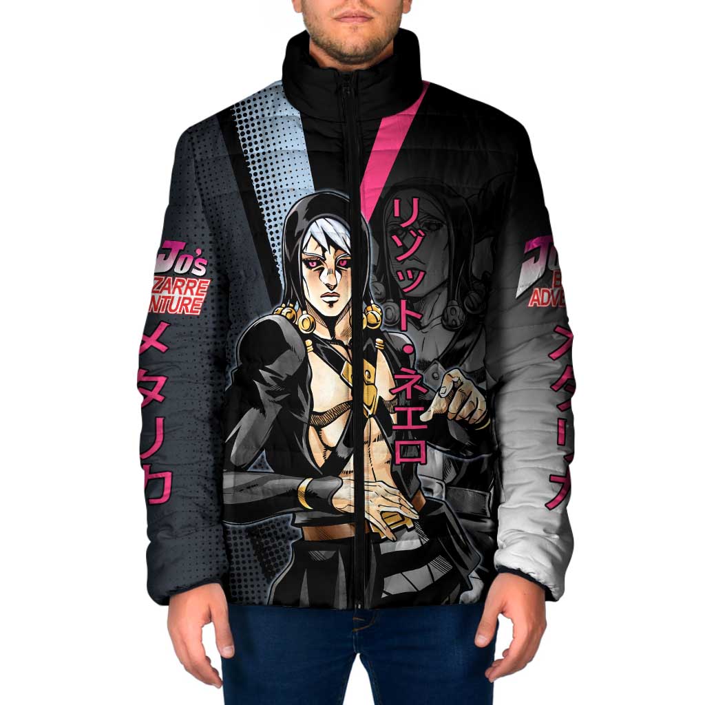 Risotto Nero JoJo’s Bizarre Adventure Padded Jacket with Dark Manga Style Graphic - The Mazicc