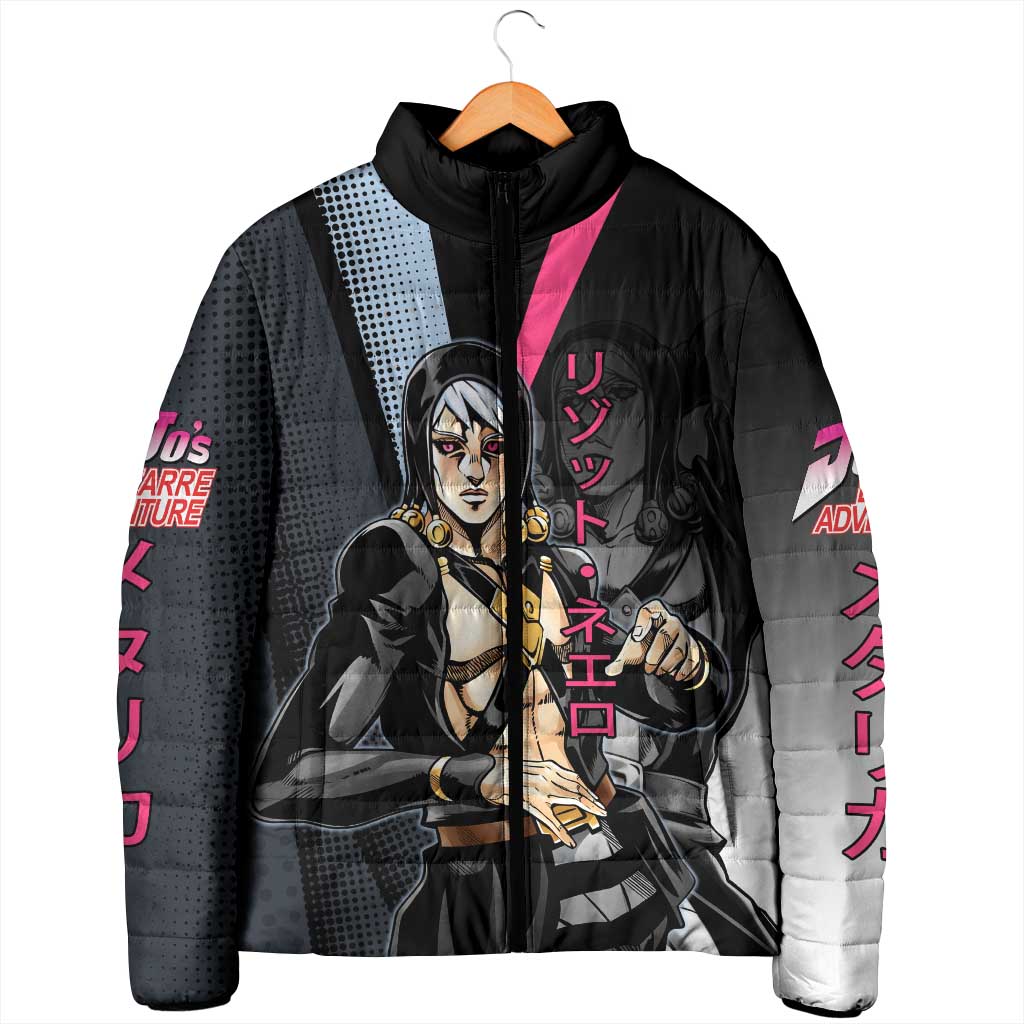 Risotto Nero JoJo’s Bizarre Adventure Padded Jacket with Dark Manga Style Graphic - The Mazicc