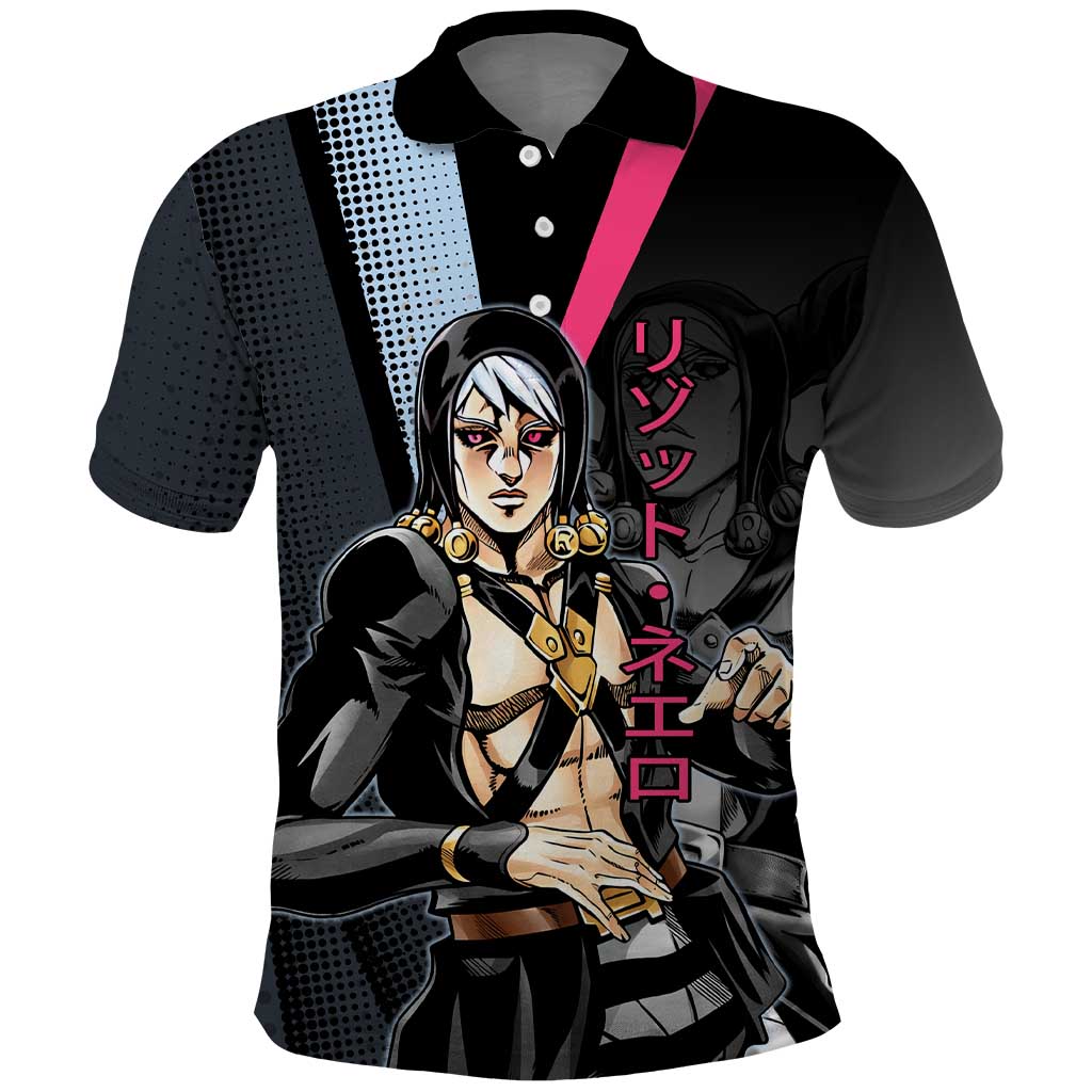 Risotto Nero JoJo’s Bizarre Adventure Polo Shirt with Dark Manga Style Graphic - The Mazicc