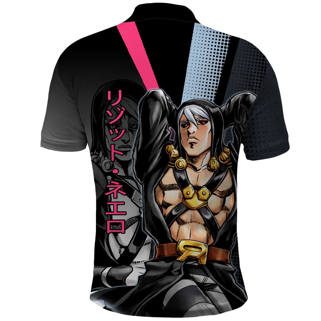Risotto Nero JoJo’s Bizarre Adventure Polo Shirt with Dark Manga Style Graphic - The Mazicc