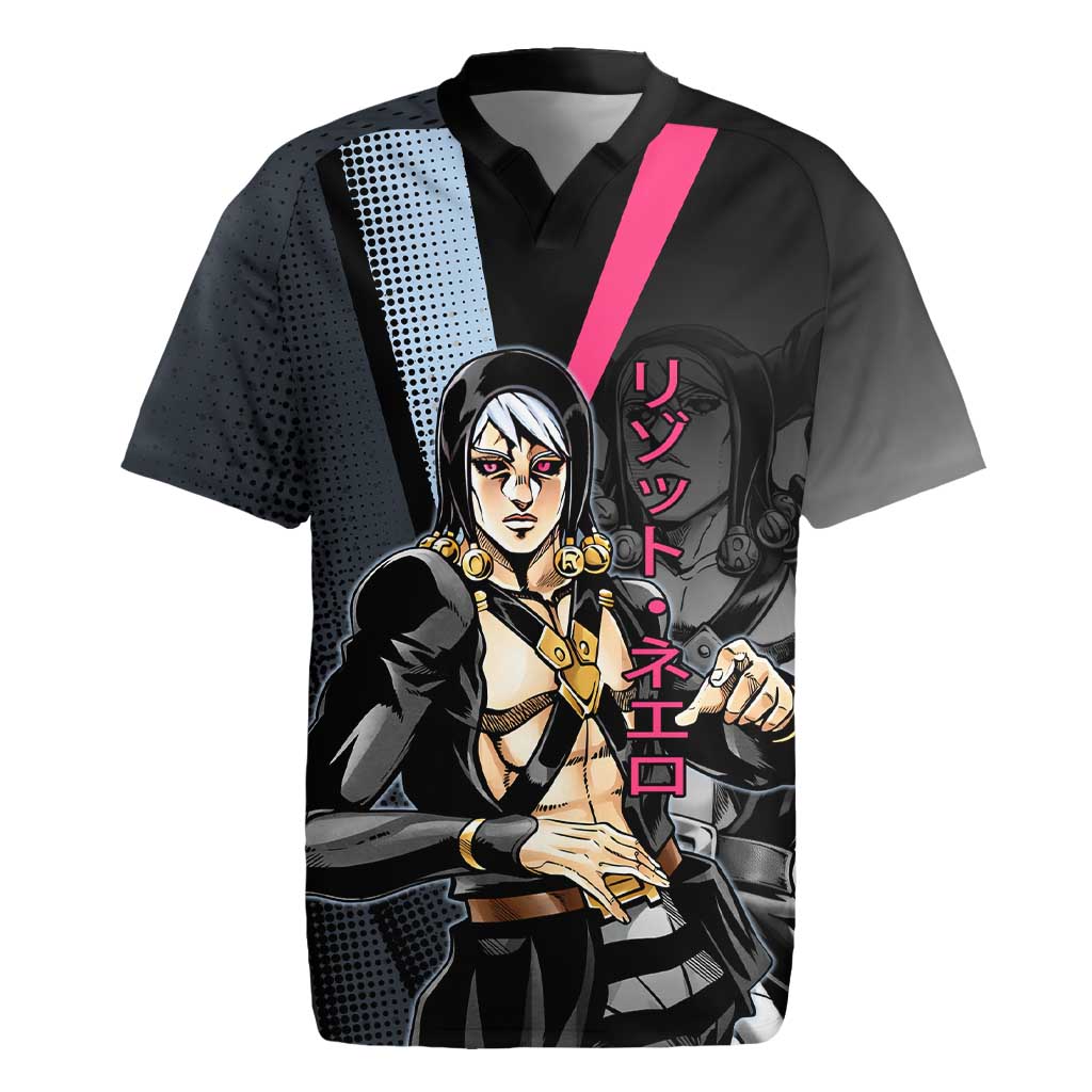 Risotto Nero JoJo’s Bizarre Adventure Rugby Jersey with Dark Manga Style Graphic - The Mazicc