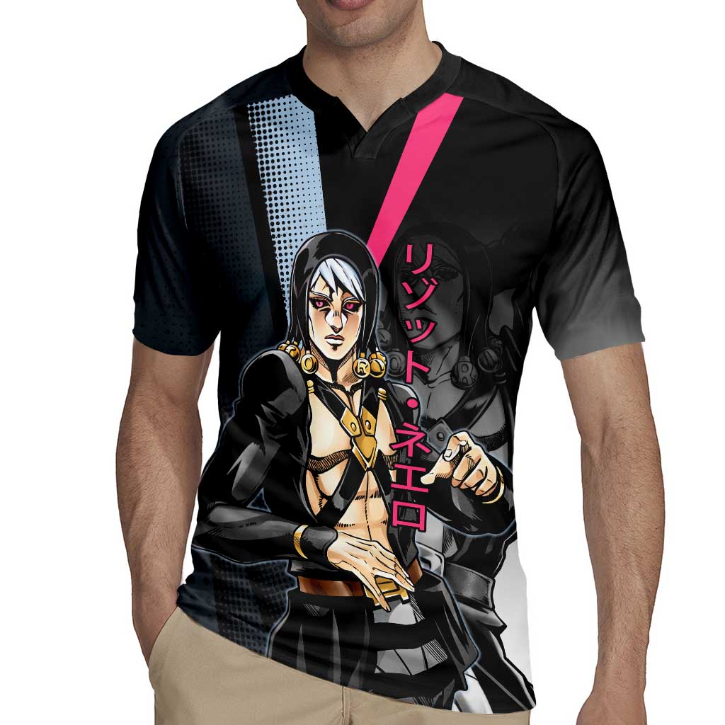 Risotto Nero JoJo’s Bizarre Adventure Rugby Jersey with Dark Manga Style Graphic - The Mazicc