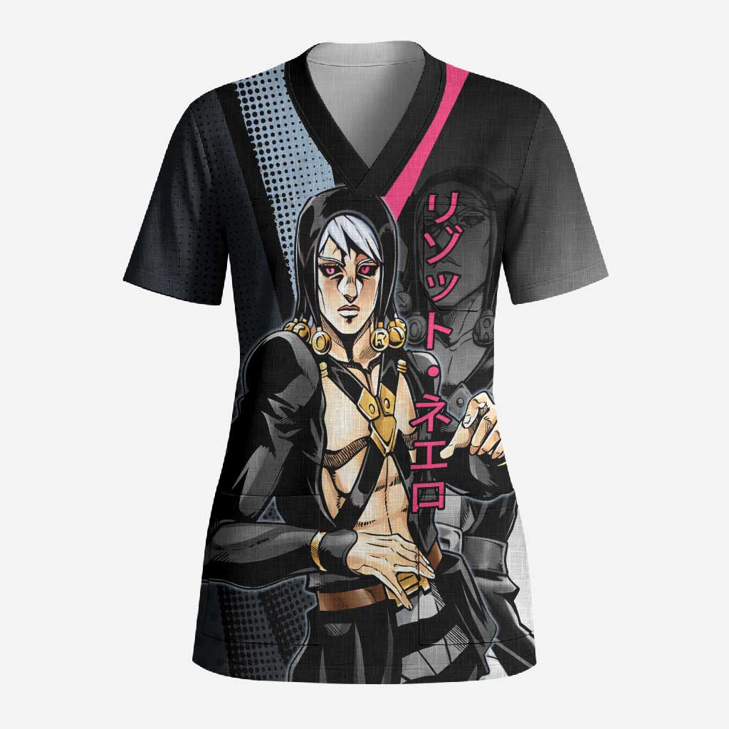 Risotto Nero JoJo’s Bizarre Adventure Scrub Top with Dark Manga Style Graphic - The Mazicc