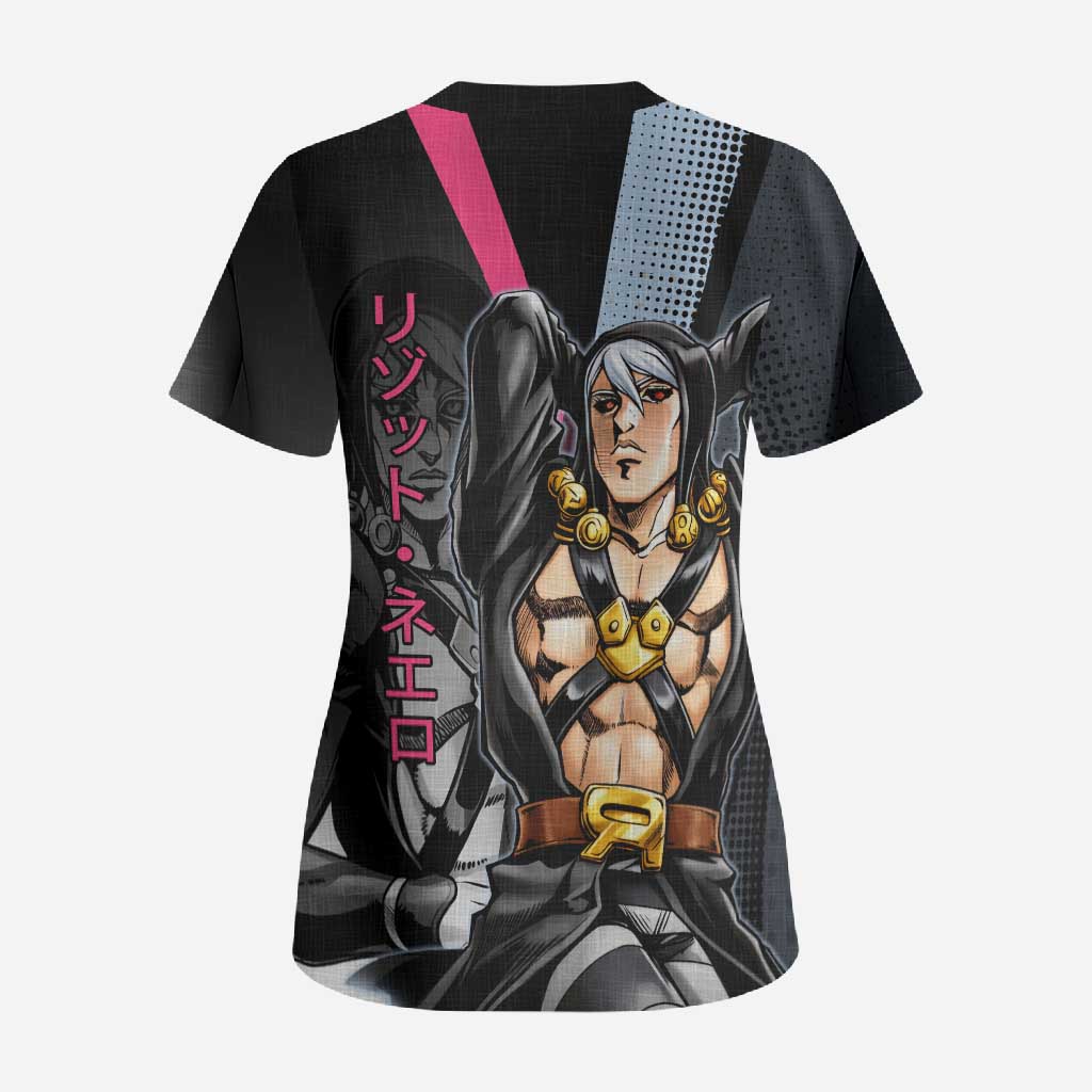 Risotto Nero JoJo’s Bizarre Adventure Scrub Top with Dark Manga Style Graphic - The Mazicc