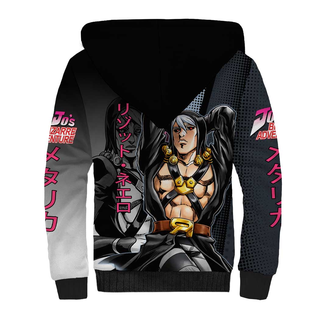 Risotto Nero JoJo’s Bizarre Adventure Sherpa Hoodie with Dark Manga Style Graphic - The Mazicc