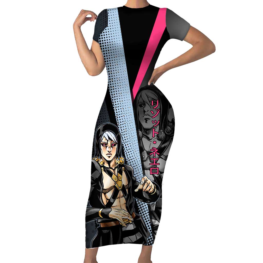 Risotto Nero JoJo’s Bizarre Adventure Short Sleeve Bodycon Dress with Dark Manga Style Graphic - The Mazicc