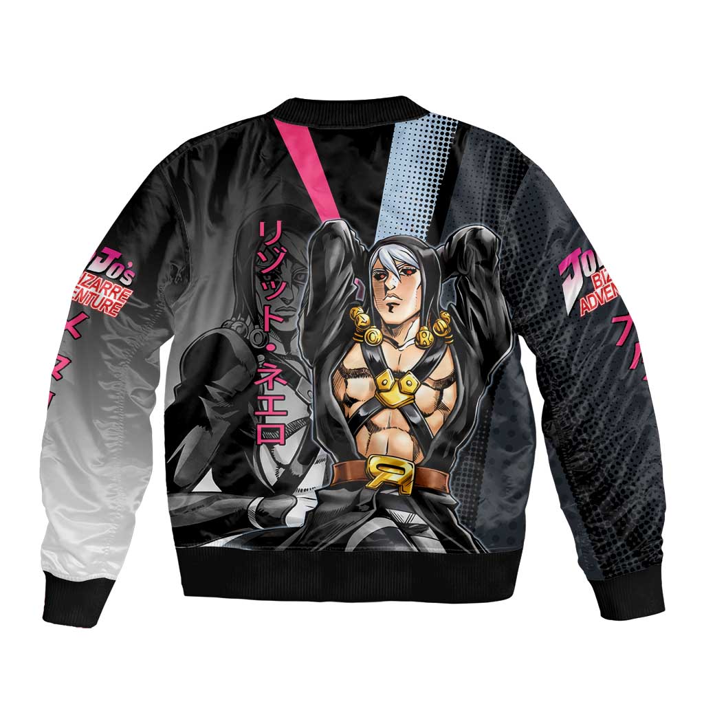 Risotto Nero JoJo’s Bizarre Adventure Sleeve Zip Bomber Jacket with Dark Manga Style Graphic - The Mazicc