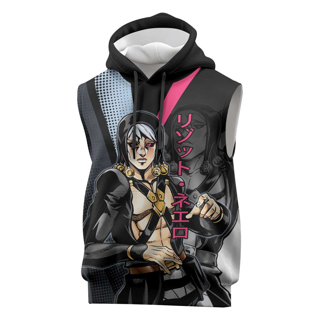 Risotto Nero JoJo’s Bizarre Adventure Sleeveless Hoodie with Dark Manga Style Graphic - The Mazicc