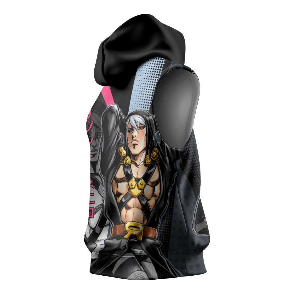 Risotto Nero JoJo’s Bizarre Adventure Sleeveless Hoodie with Dark Manga Style Graphic - The Mazicc