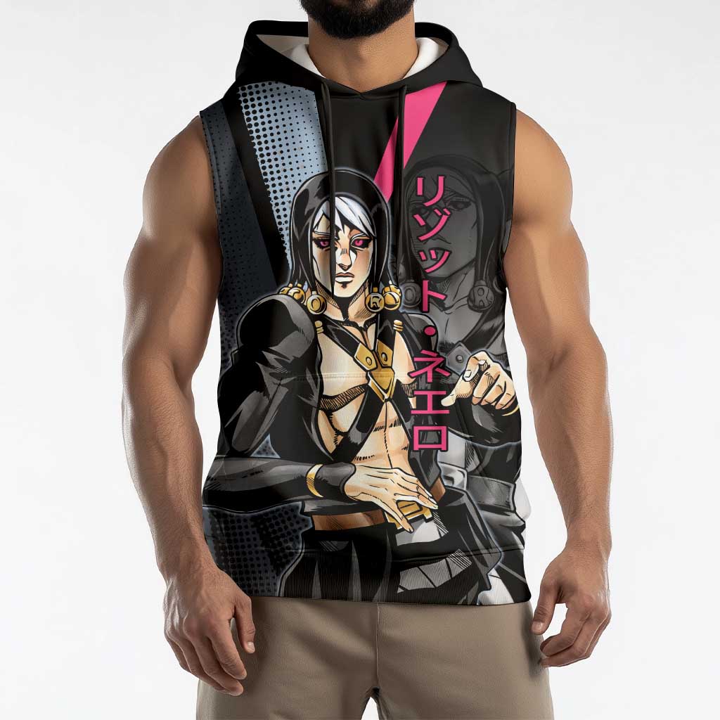 Risotto Nero JoJo’s Bizarre Adventure Sleeveless Hoodie with Dark Manga Style Graphic - The Mazicc