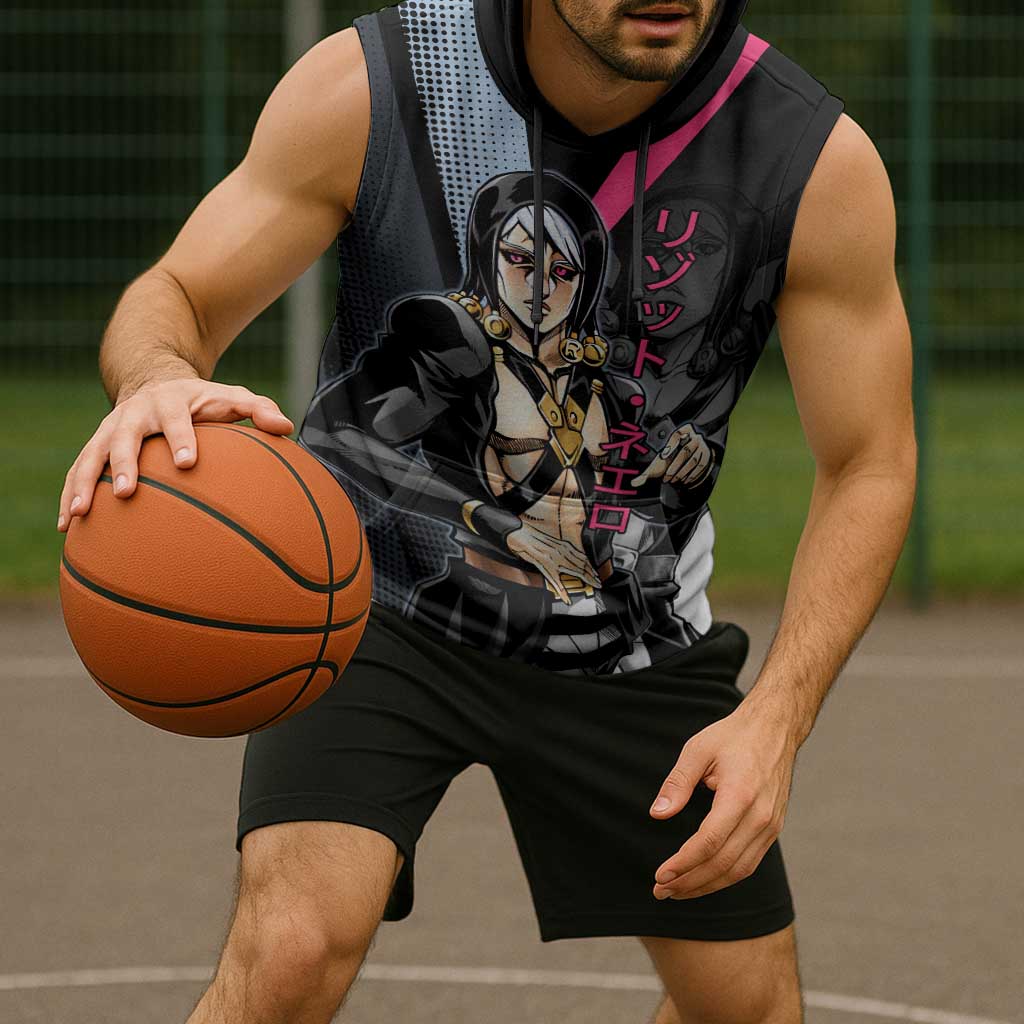 Risotto Nero JoJo’s Bizarre Adventure Sleeveless Hoodie with Dark Manga Style Graphic - The Mazicc