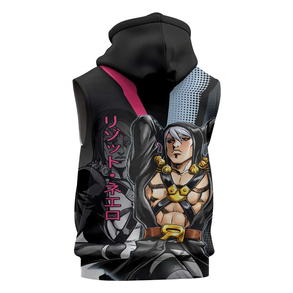 Risotto Nero JoJo’s Bizarre Adventure Sleeveless Zip Hoodie with Dark Manga Style Graphic - The Mazicc