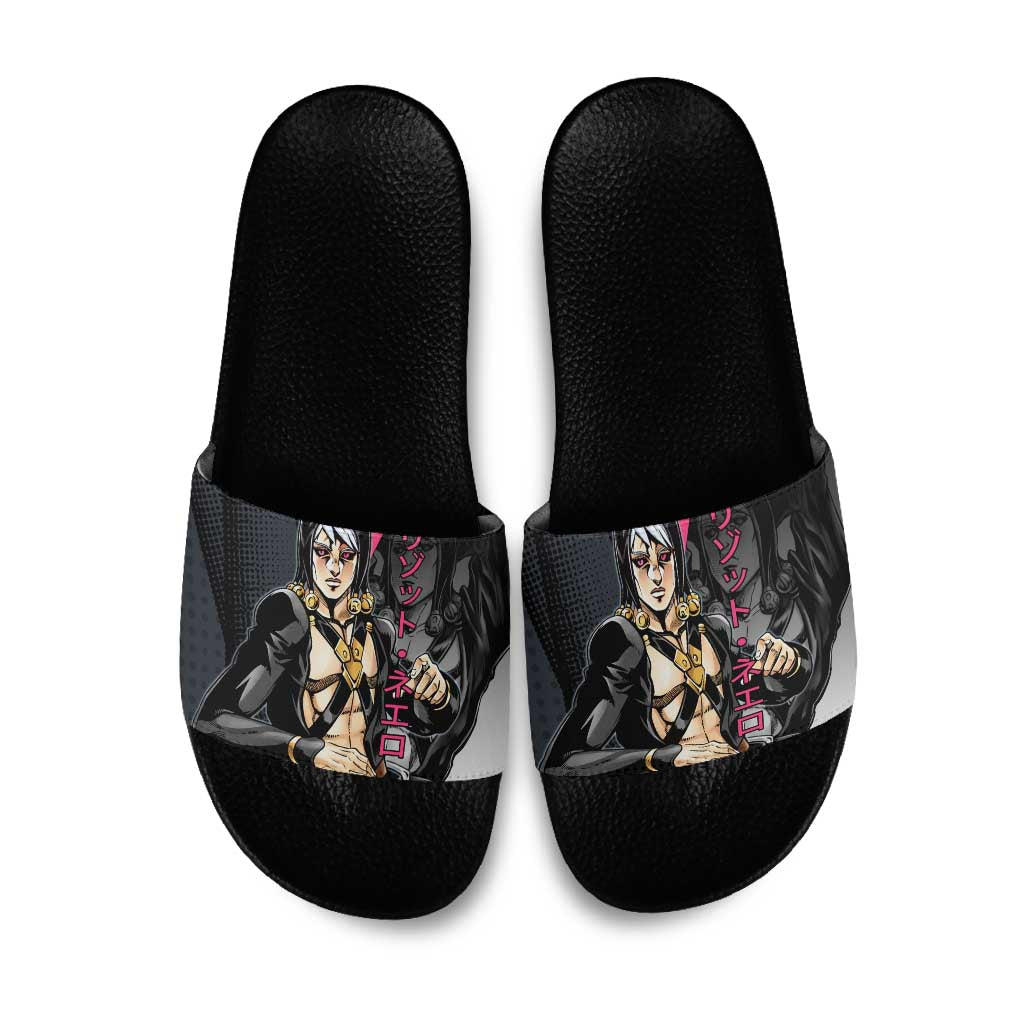 Risotto Nero JoJo’s Bizarre Adventure Slide Sandals with Dark Manga Style Graphic - The Mazicc