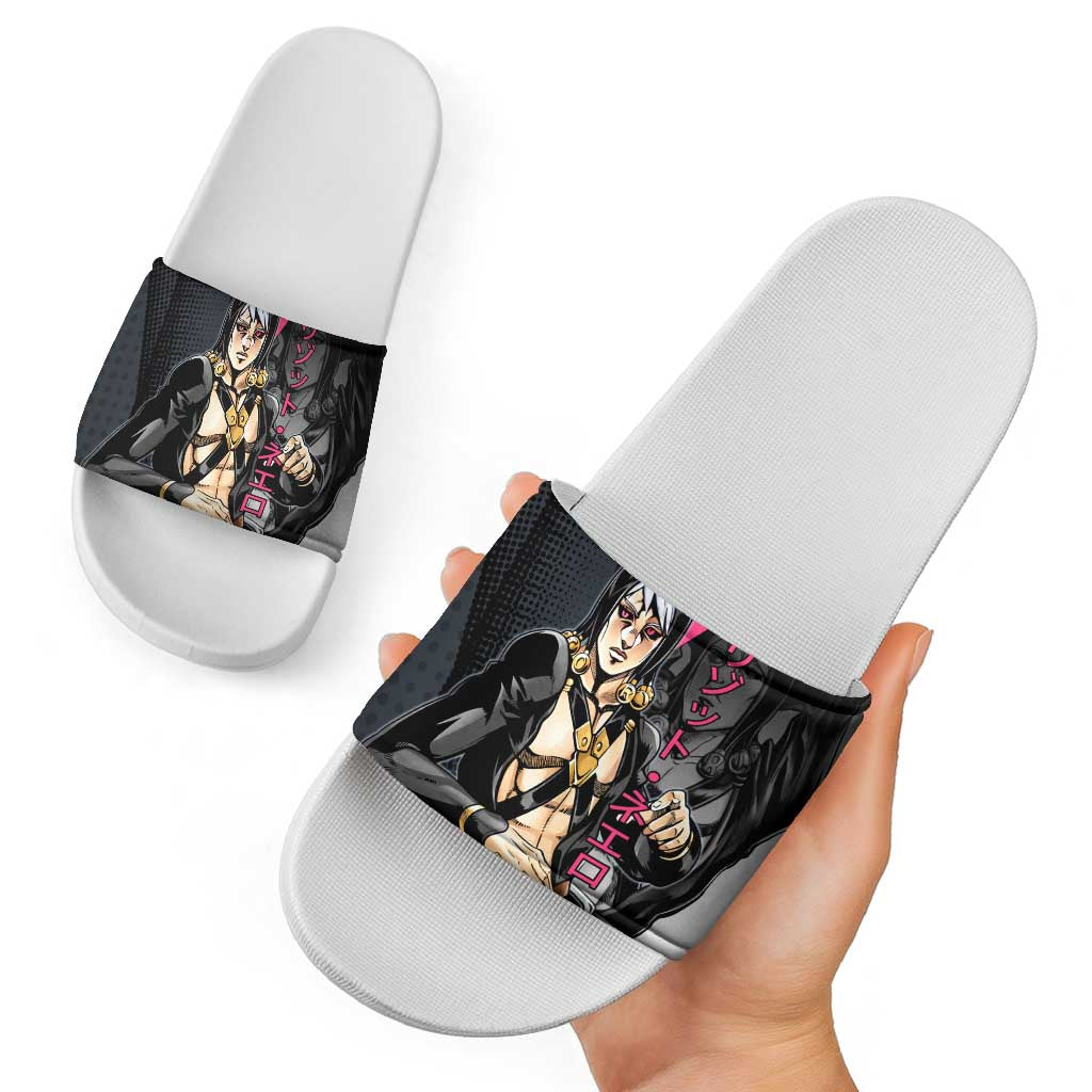 Risotto Nero JoJo’s Bizarre Adventure Slide Sandals with Dark Manga Style Graphic - The Mazicc