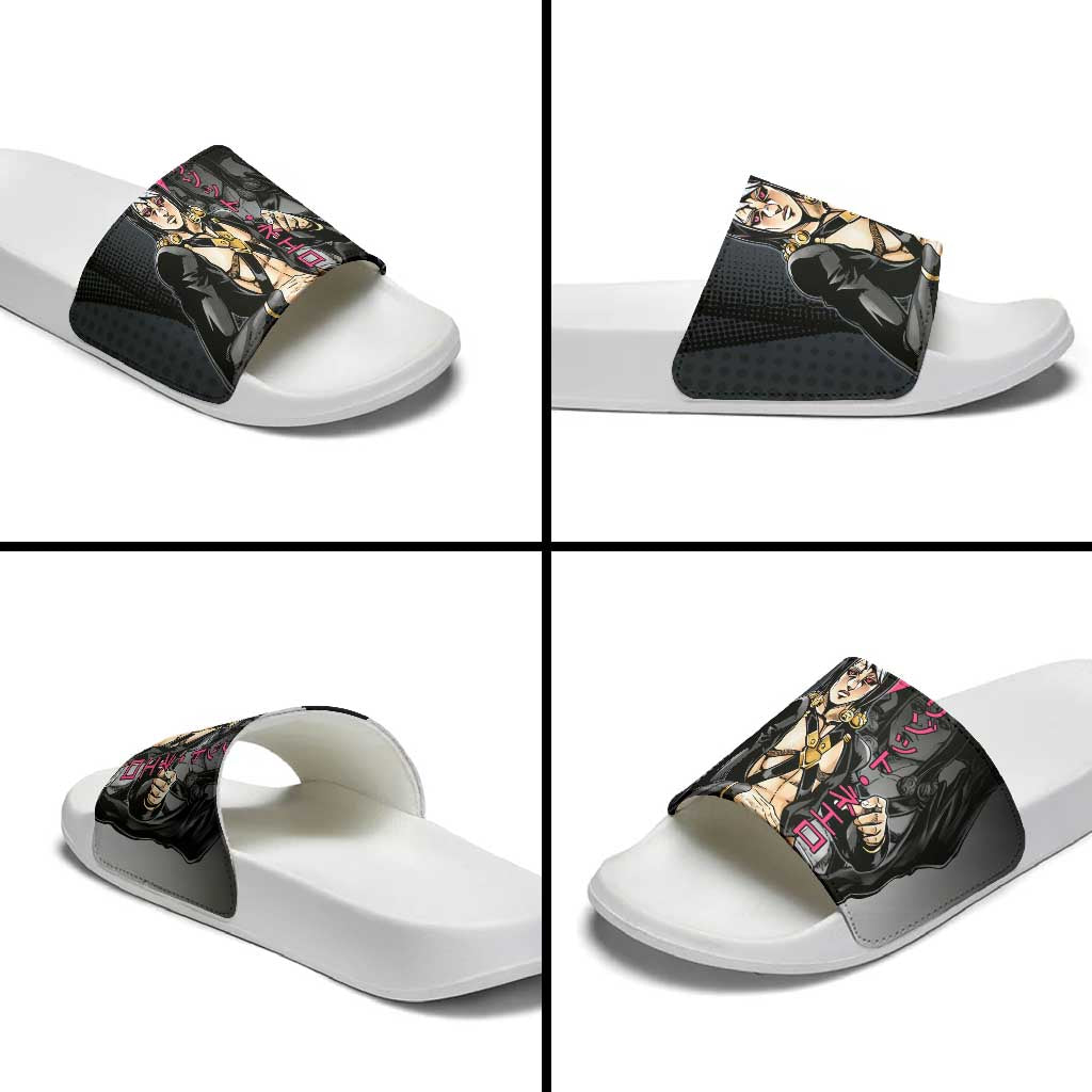 Risotto Nero JoJo’s Bizarre Adventure Slide Sandals with Dark Manga Style Graphic - The Mazicc