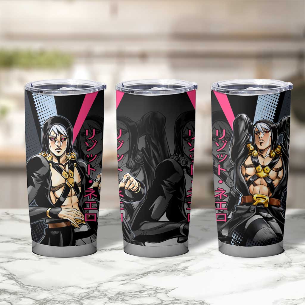 Risotto Nero JoJo’s Bizarre Adventure Tumbler Cup with Dark Manga Style Graphic - The Mazicc