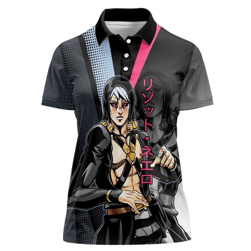 Risotto Nero JoJo’s Bizarre Adventure Women Polo Shirt with Dark Manga Style Graphic - The Mazicc