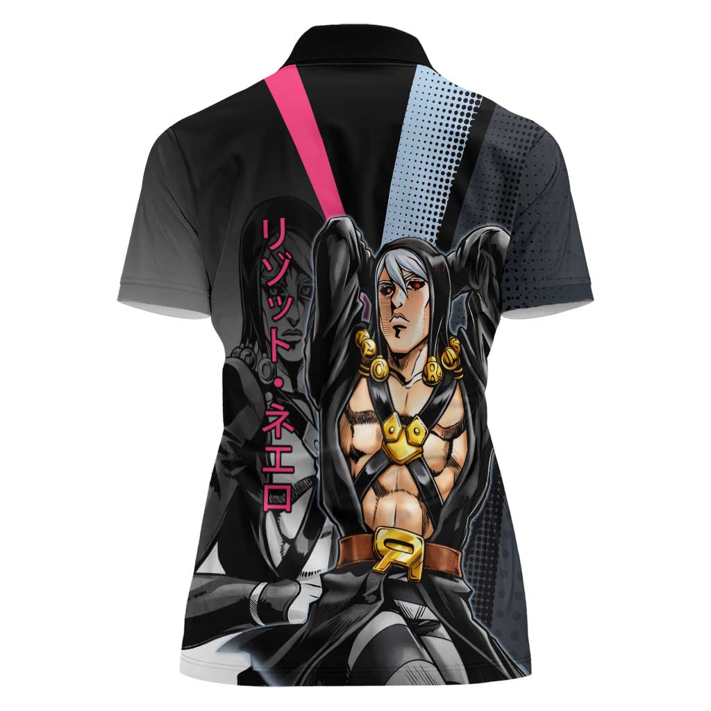 Risotto Nero JoJo’s Bizarre Adventure Women Polo Shirt with Dark Manga Style Graphic - The Mazicc