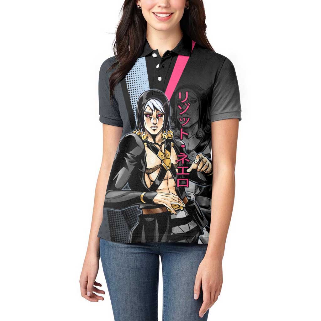 Risotto Nero JoJo’s Bizarre Adventure Women Polo Shirt with Dark Manga Style Graphic - The Mazicc