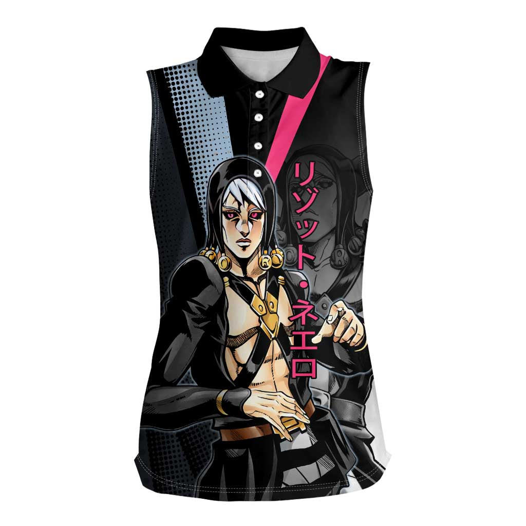 Risotto Nero JoJo’s Bizarre Adventure Women Sleeveless Polo Shirt with Dark Manga Style Graphic - The Mazicc