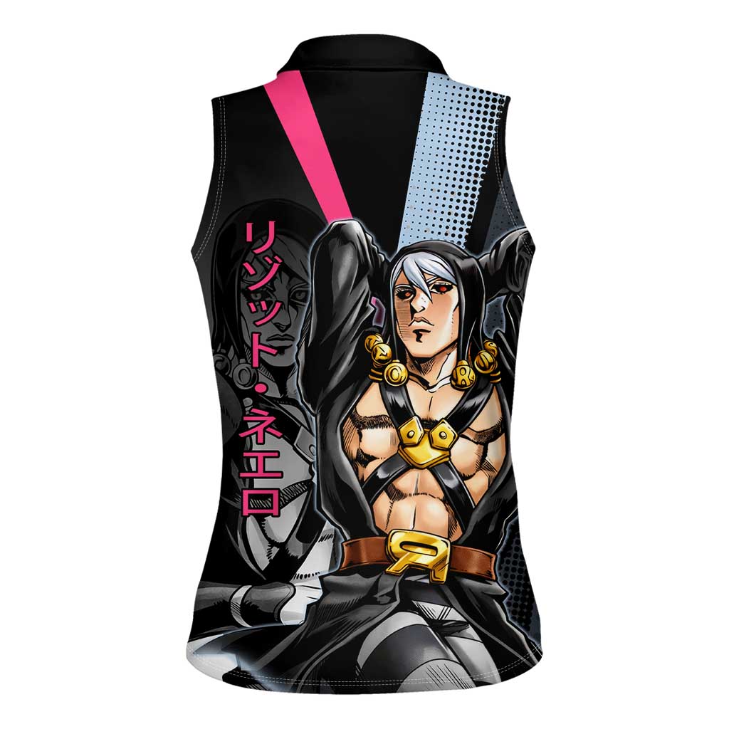 Risotto Nero JoJo’s Bizarre Adventure Women Sleeveless Polo Shirt with Dark Manga Style Graphic - The Mazicc