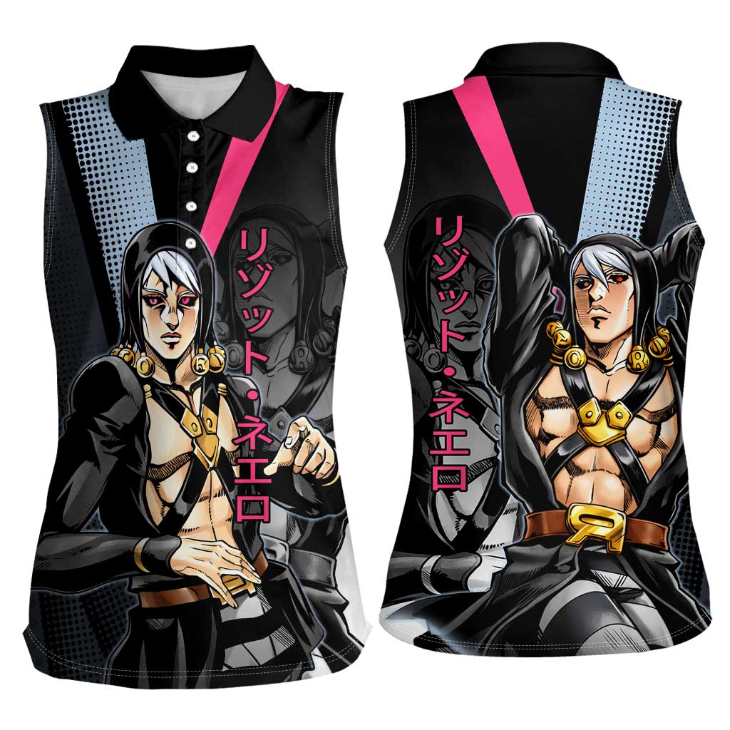 Risotto Nero JoJo’s Bizarre Adventure Women Sleeveless Polo Shirt with Dark Manga Style Graphic - The Mazicc