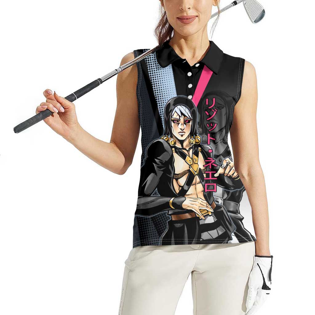 Risotto Nero JoJo’s Bizarre Adventure Women Sleeveless Polo Shirt with Dark Manga Style Graphic - The Mazicc
